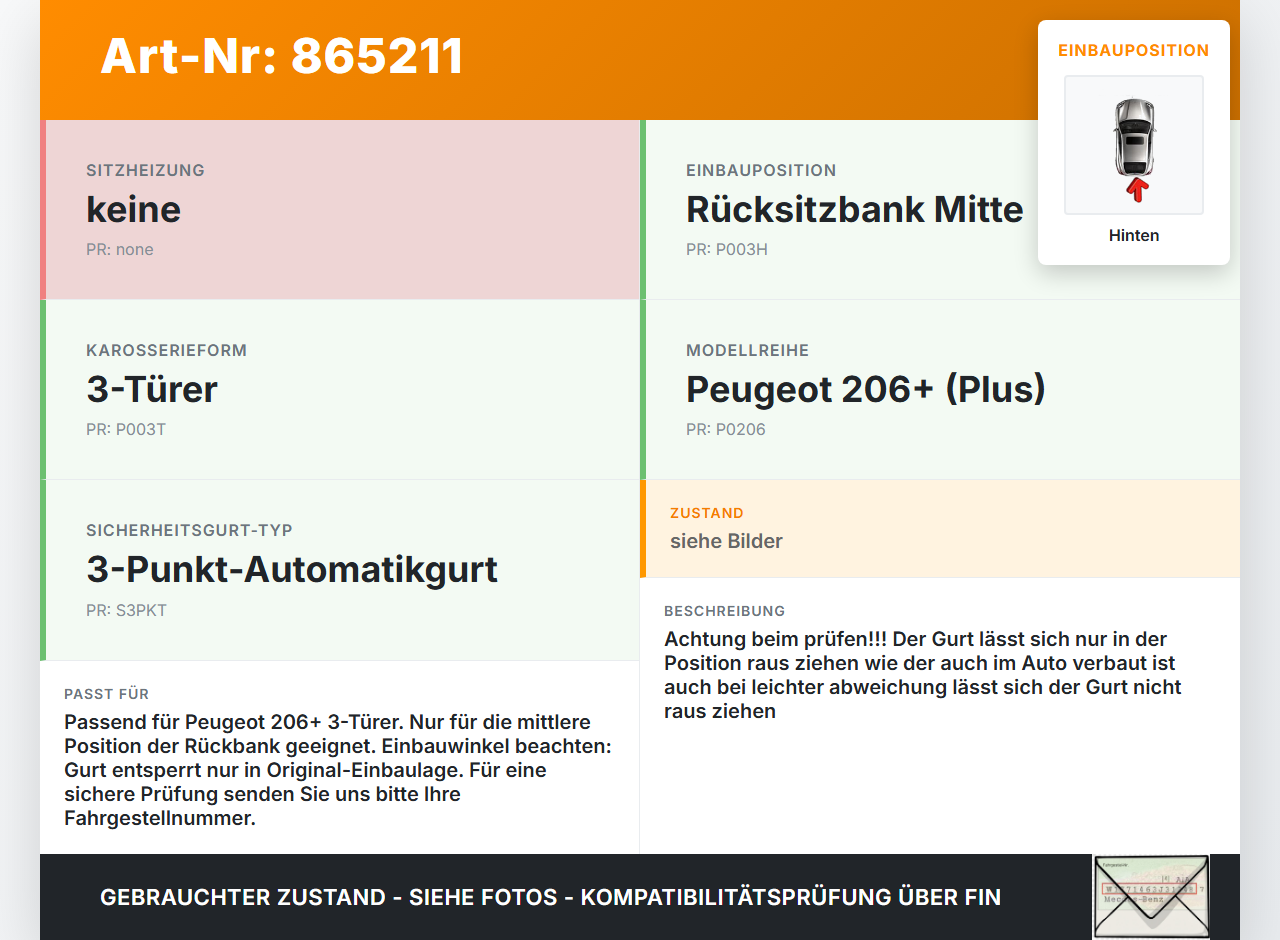Peugeot 206+ 09-12 3T Gurt Sicherheitsgurt Mitte Hinten Peugeot 206+ 09-12 22.04.2010 gebraucht Vorschau 3