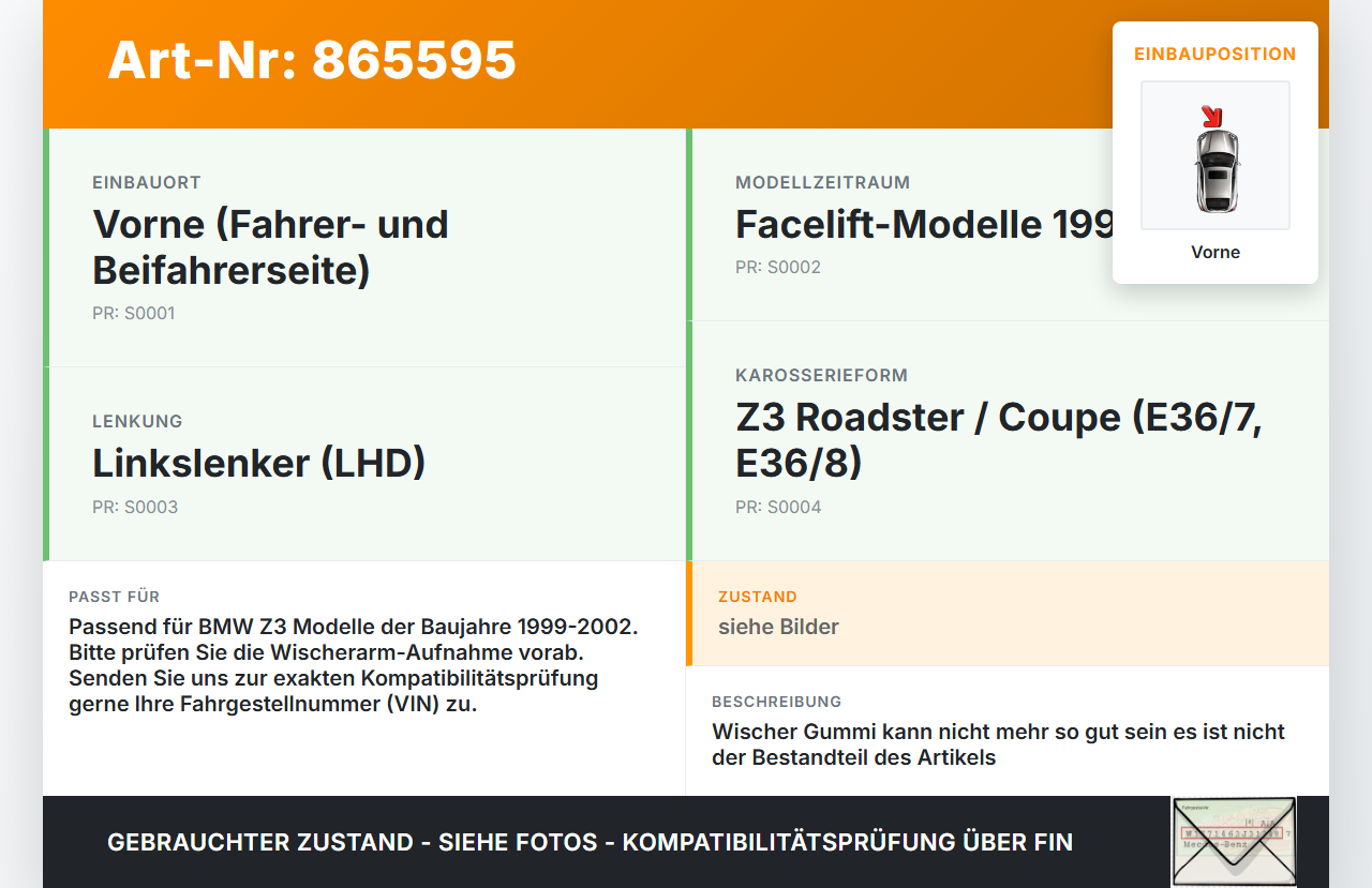 BMW Z3 99-02 2x Scheibenwischer Wischarm Vorne BMW Z3 99-02 11.08.1999 gebraucht Vorschau 3