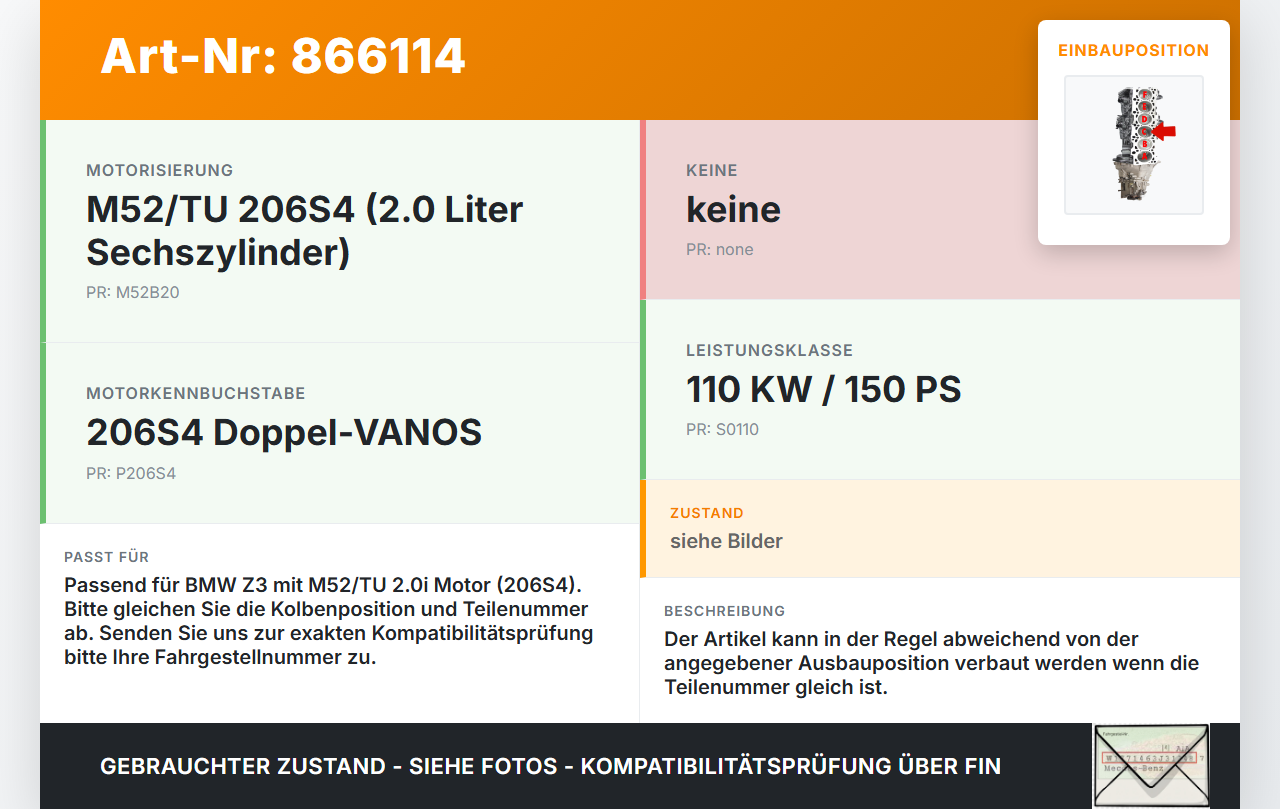 BMW Z3 99-02 2,0i 110KW M52/TU 206S4 Kolben mit Pleuel Pos C BMW Z3 99-02 11.08.1999 gebraucht Vorschau 3