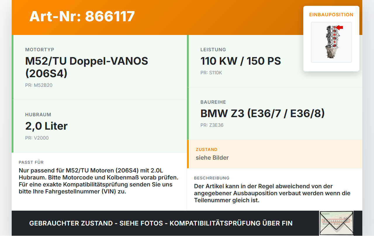 BMW Z3 99-02 2,0i 110KW M52/TU 206S4 Kolben mit Pleuel Pos F BMW Z3 99-02 11.08.1999 gebraucht Vorschau 3