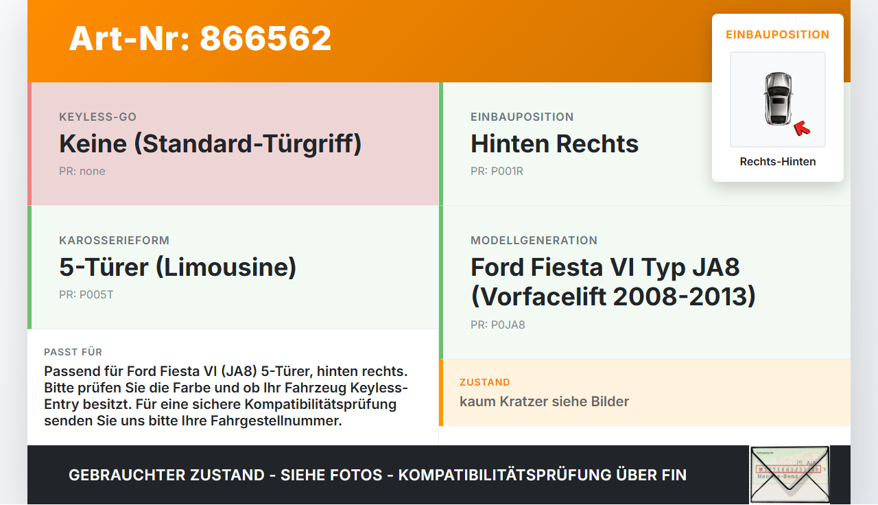 Ford Fiesta VI 6 JA8 08-13 5T Türgriff Griff aussen Rechts Hinten FO Ford Fiesta VI 6 JA8 08-13 18.10.2011 gebraucht Vorschau 3