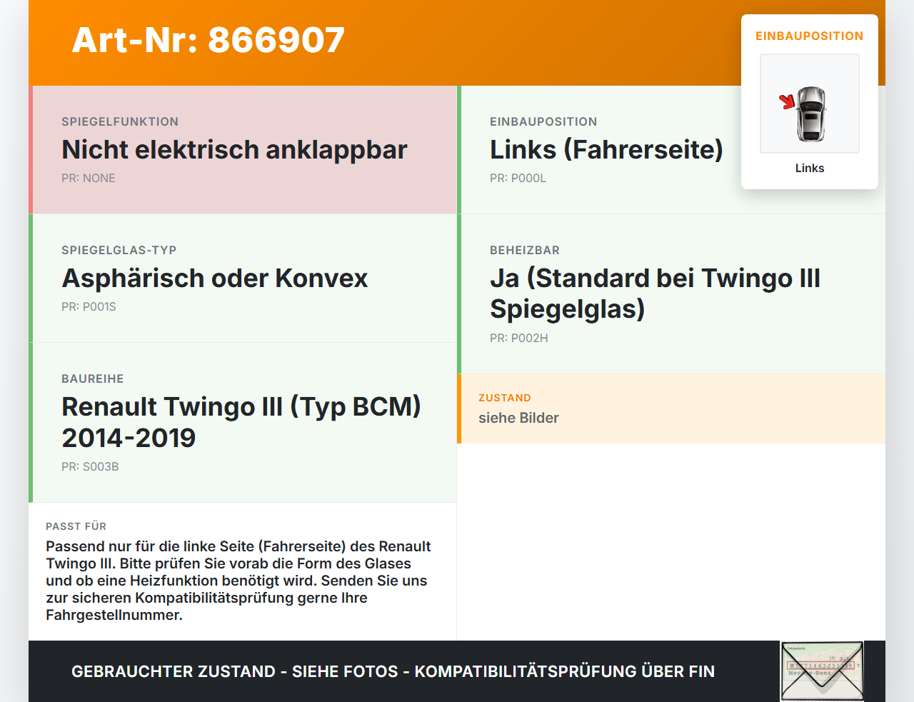 Renault Twingo III BCM 14-19 Spiegel Aussenspiegel nur Glas Links Renault Twingo III BCM 14-19 27.02.2018... Vorschau 3