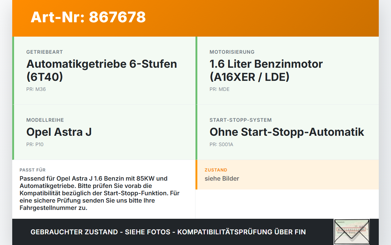 Opel Astra J P10 12-15 1,6 85KW Autom Anlasser Starter Opel Astra J P10 12-15 14.01.2014 gebraucht Vorschau 3