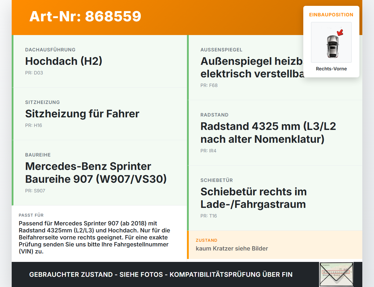 Mercedes Sprinter III 907  L2H2 Einstiegsleiste Rechts Vorne Mercedes Sprinter III 907 26.08.2019 A9106802700 gebraucht Vorschau 3