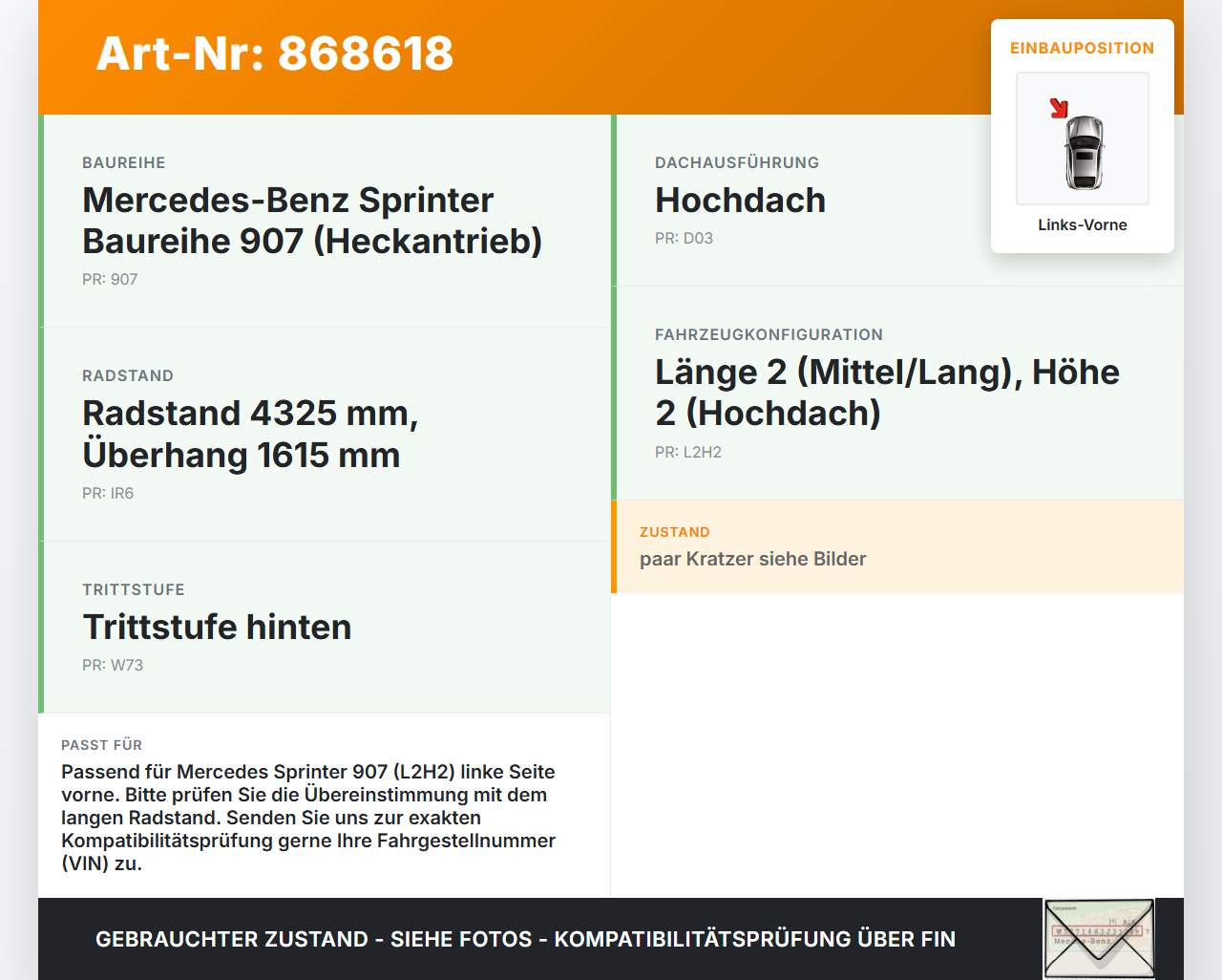 Mercedes Sprinter III 907  L2H2 Einstiegsleiste Trittstufe Links Vorne Mercedes Sprinter III 907 26.08.2019 gebraucht Vorschau 3