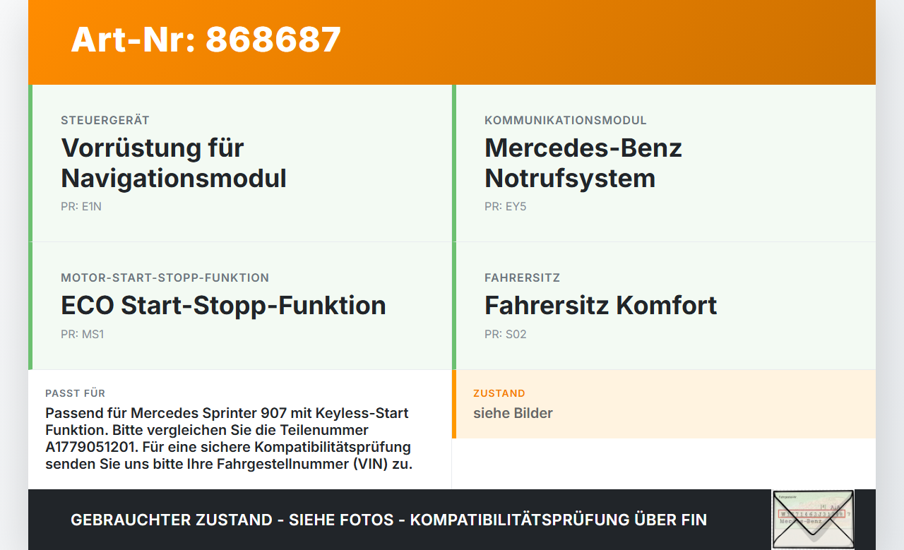 Mercedes Sprinter III 907 Schalter Start Stop Engine Mercedes Sprinter III 907 26.08.2019 A1779051201 gebraucht Vorschau 3