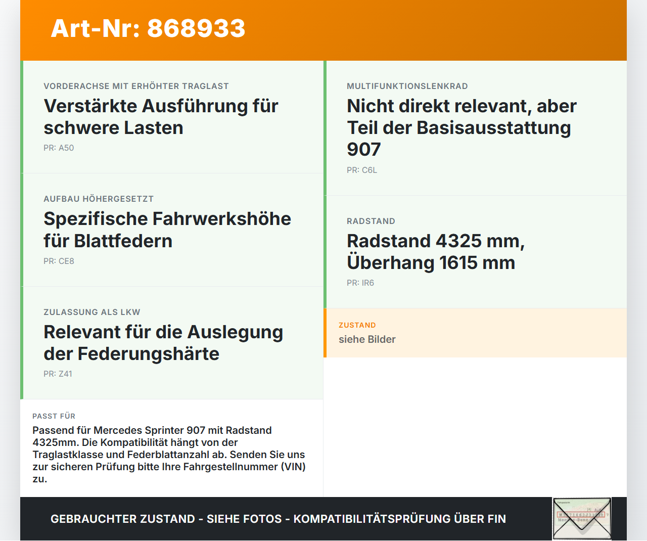 Mercedes Sprinter III 907  CDI 2,1 120KW Befestigungsmaterial für Blattfedern Mercedes Sprinter III 907 26.08.2019... Vorschau 3