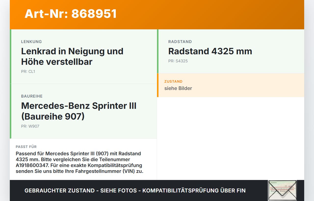 Mercedes Sprinter III 907 Lenkungsteil oberes Kreuzgelenk Mercedes Sprinter III 907 26.08.2019 A1918600347 gebraucht Vorschau 3