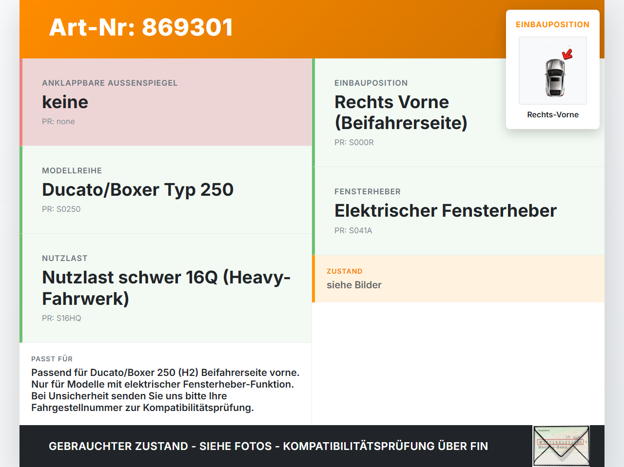 Ducato Boxer III 250 H2 16H 11-14 Fensterhebermotor mit Fensterheber Rechts Vorne Ducato Boxer III 250 H2 16H 11-14... Vorschau 3