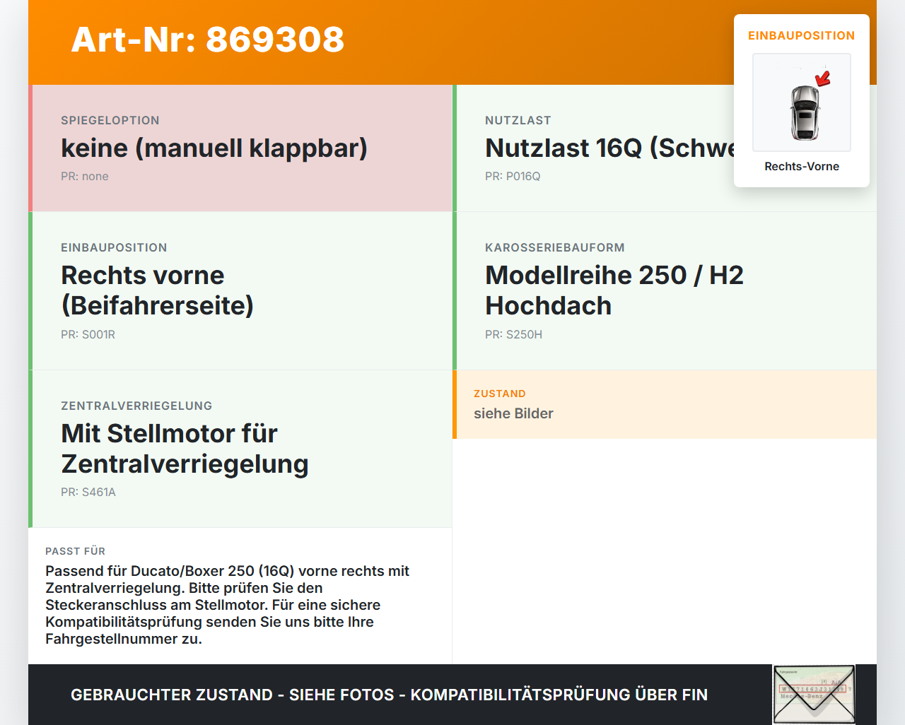 Ducato Boxer III 250 H2 16H 11-14 Türschloss m. ZV Stellmotor Rechts Vorne Ducato Boxer III 250 H2 16H 11-14... Vorschau 3