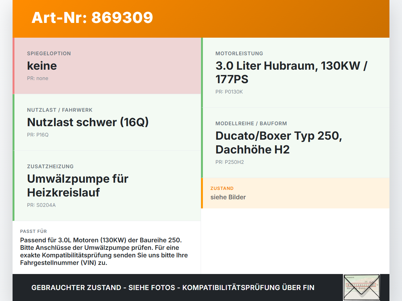 Ducato Boxer III 250 H2 16H 11-14 3,0 130KW Umwelzpumpe Heizung Pumpe Ducato Boxer III 250 H2 16H 11-14 15.06.2016... Vorschau 3