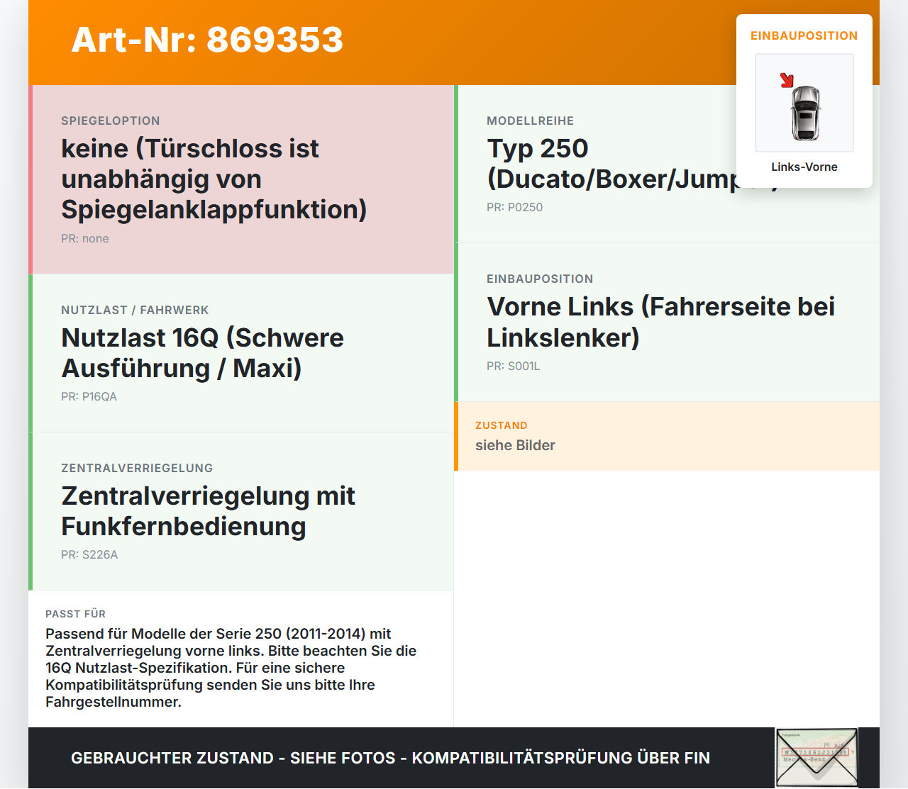 Ducato Boxer III 250 H2 16H 11-14 Kasten Türschloss ZV Stellmotor Links Vorne Ducato Boxer III 250 H2 16H 11-14... Vorschau 3