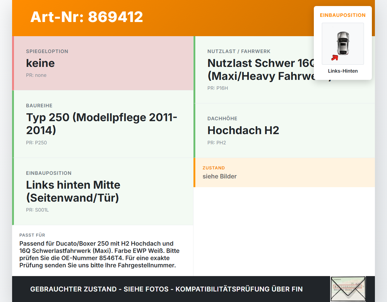 Ducato Boxer III 250 H2 16H 11-14 Türleiste Links Hinten Mitte EWP Ducato Boxer III 250 H2 16H 11-14 15.06.2016... Vorschau 3