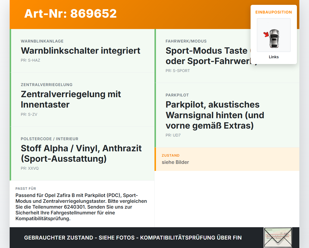 Opel Zafira B A05 05-08 Warnblinkschalter Schalter PDC Off Sport ZV Opel Zafira B A05 05-08 29.09.2007 13100108... Vorschau 3