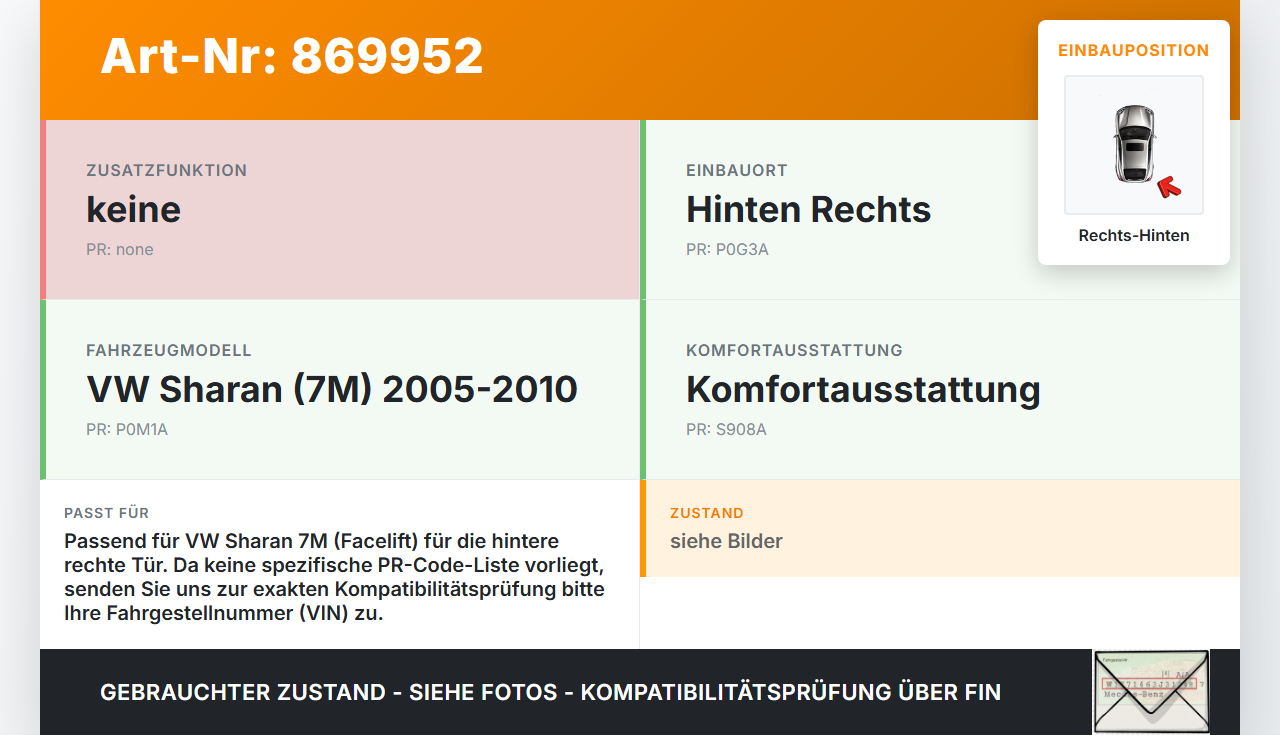VW Sharan 7M 05-10 Türfangband Rechts Hinten VW Sharan 7M 05-10 16.11.2009 gebraucht Vorschau 3
