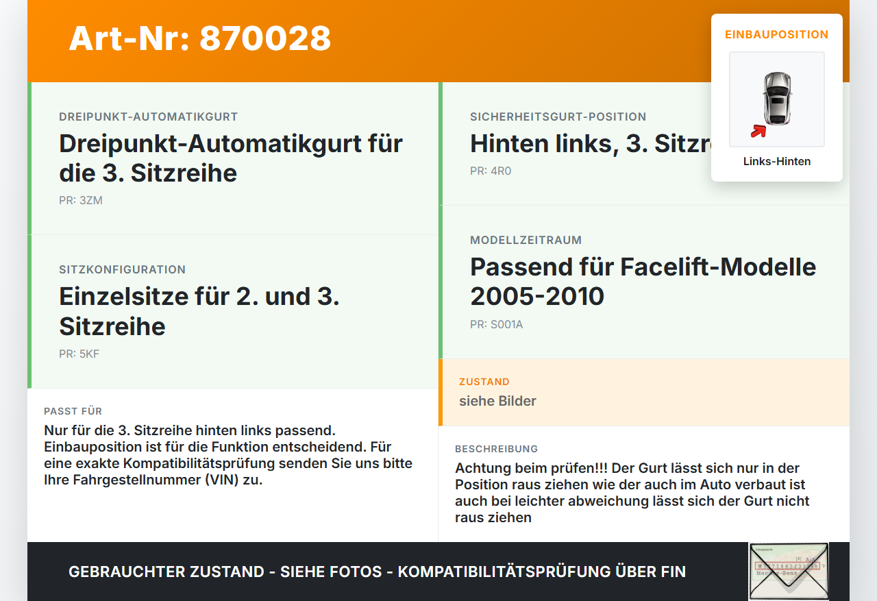 VW Sharan 7M 05-10 Gurt Sicherheitsgurt Links Hinten 3te VW Sharan 7M 05-10 16.11.2009 613B85-ADW 7M3857815C... Vorschau 3