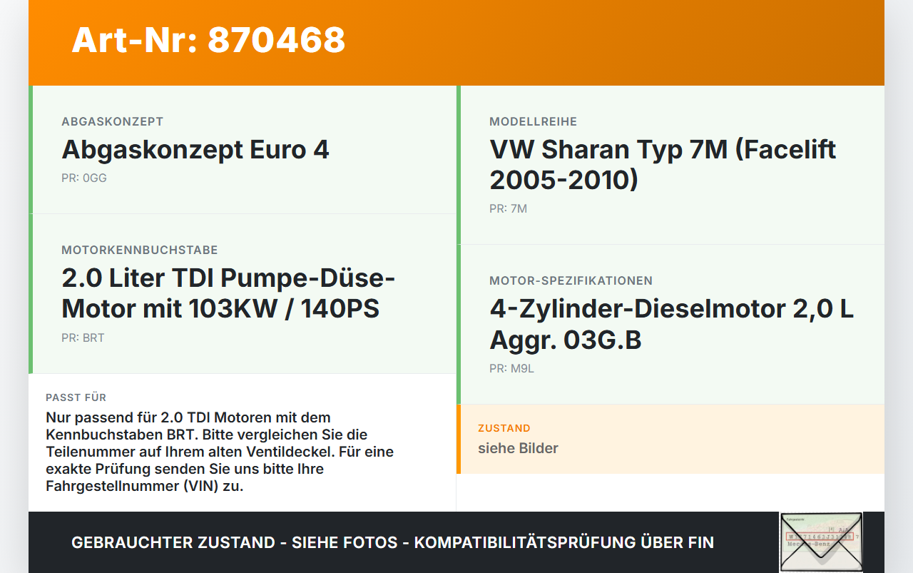 VW Sharan 7M 05-10 TDI 2,0 103KW BRT Ventildeckel Deckel VW Sharan 7M 05-10 16.11.2009 gebraucht Vorschau 3