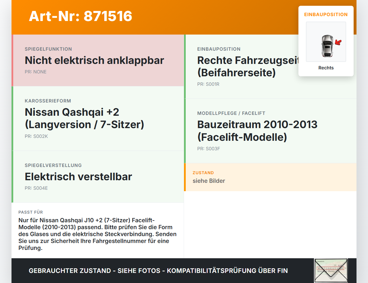 Nissan Qashqai J10 +2 10-13 Spiegel Aussenspiegel nur Glas Rechts Nissan Qashqai J10 +2 10-13 22.03.2011 gebraucht Vorschau 3