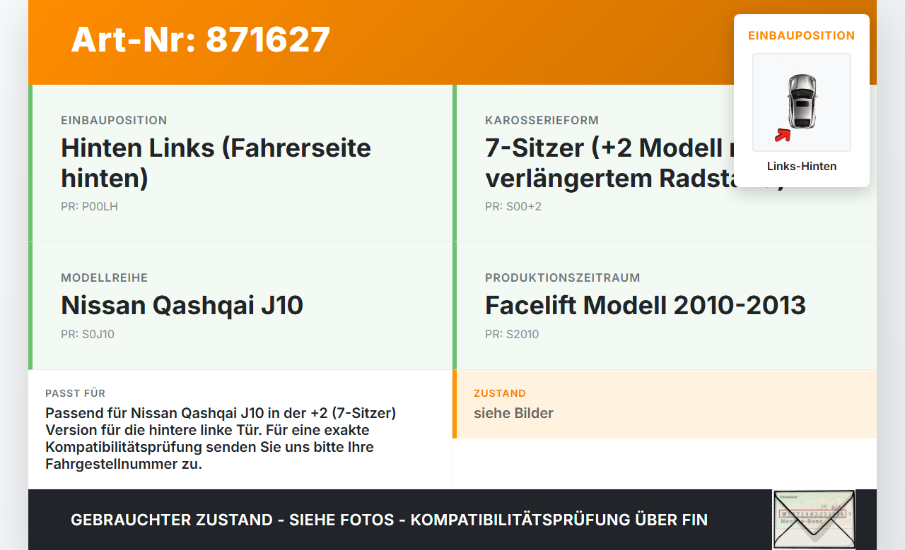 Nissan Qashqai J10 +2 10-13 Türfangband Türbremse Türanschlag Links Hinten Nissan Qashqai J10 +2 10-13 22.03.2011... Vorschau 3