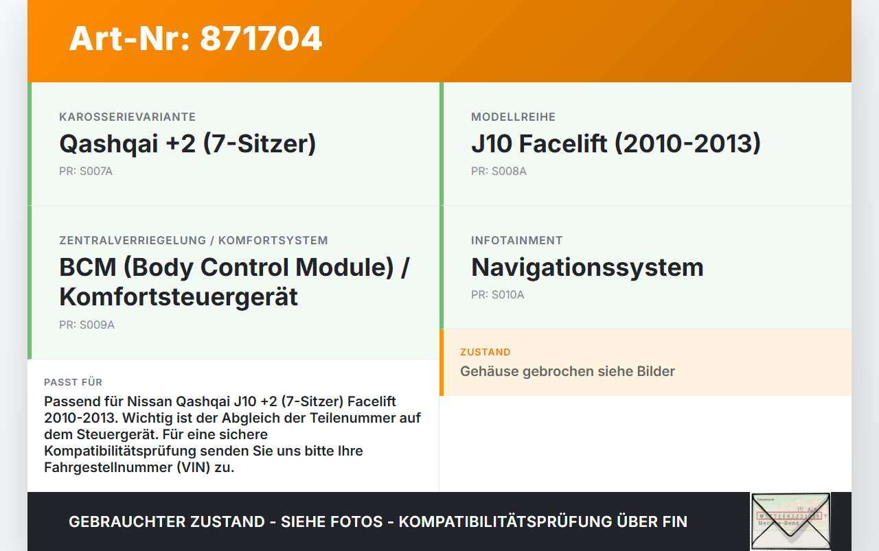 Nissan Qashqai J10 +2 10-13 Steuergerät ECU Modul Komfortsteuergerät SG Nissan Qashqai J10 +2 10-13 22.03.2011... Vorschau 3