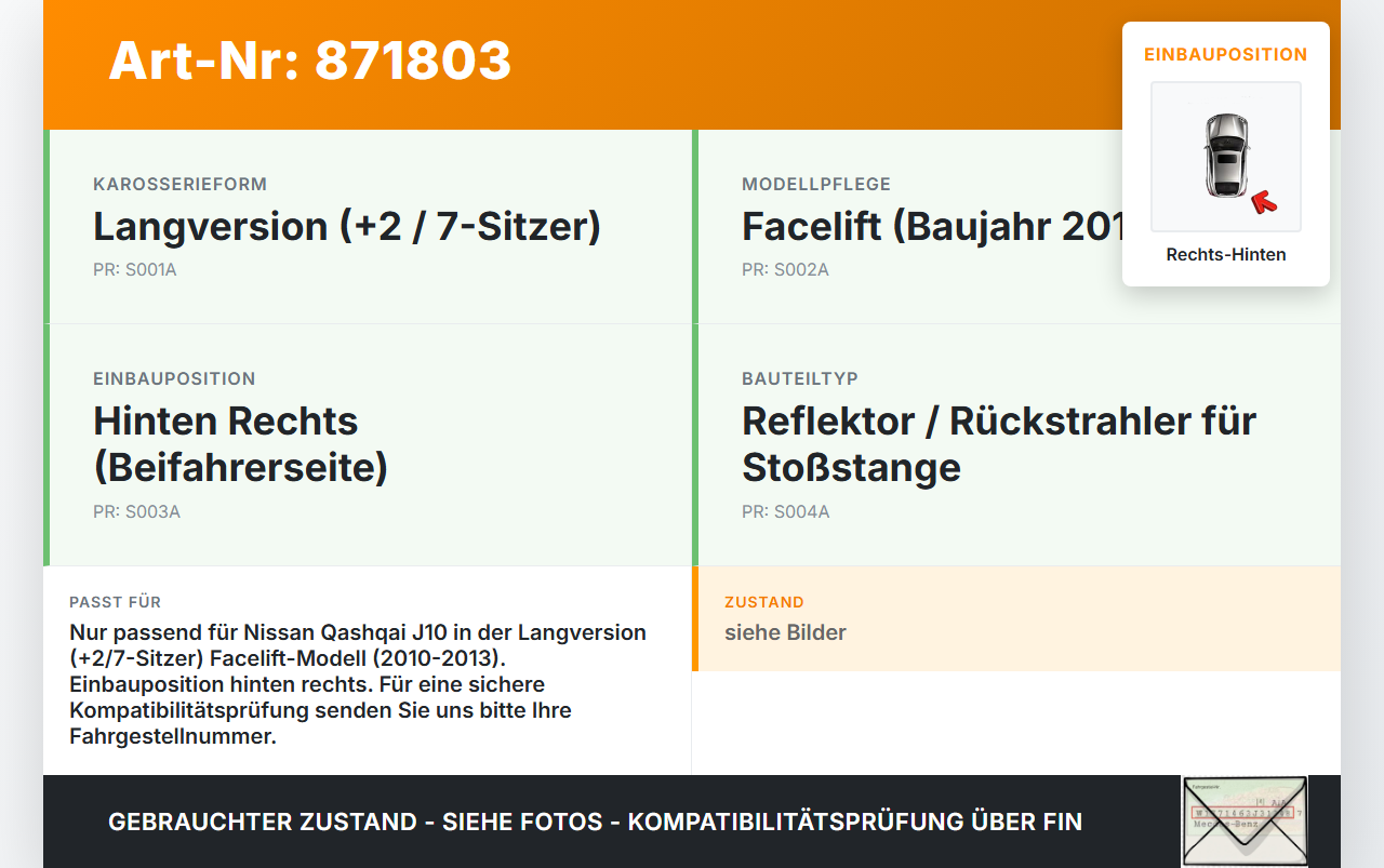 Nissan Qashqai J10 +2 10-13 Reflektor für Stoßstange Hinten Rechts Nissan Qashqai J10 +2 10-13 22.03.2011 gebraucht Vorschau 3