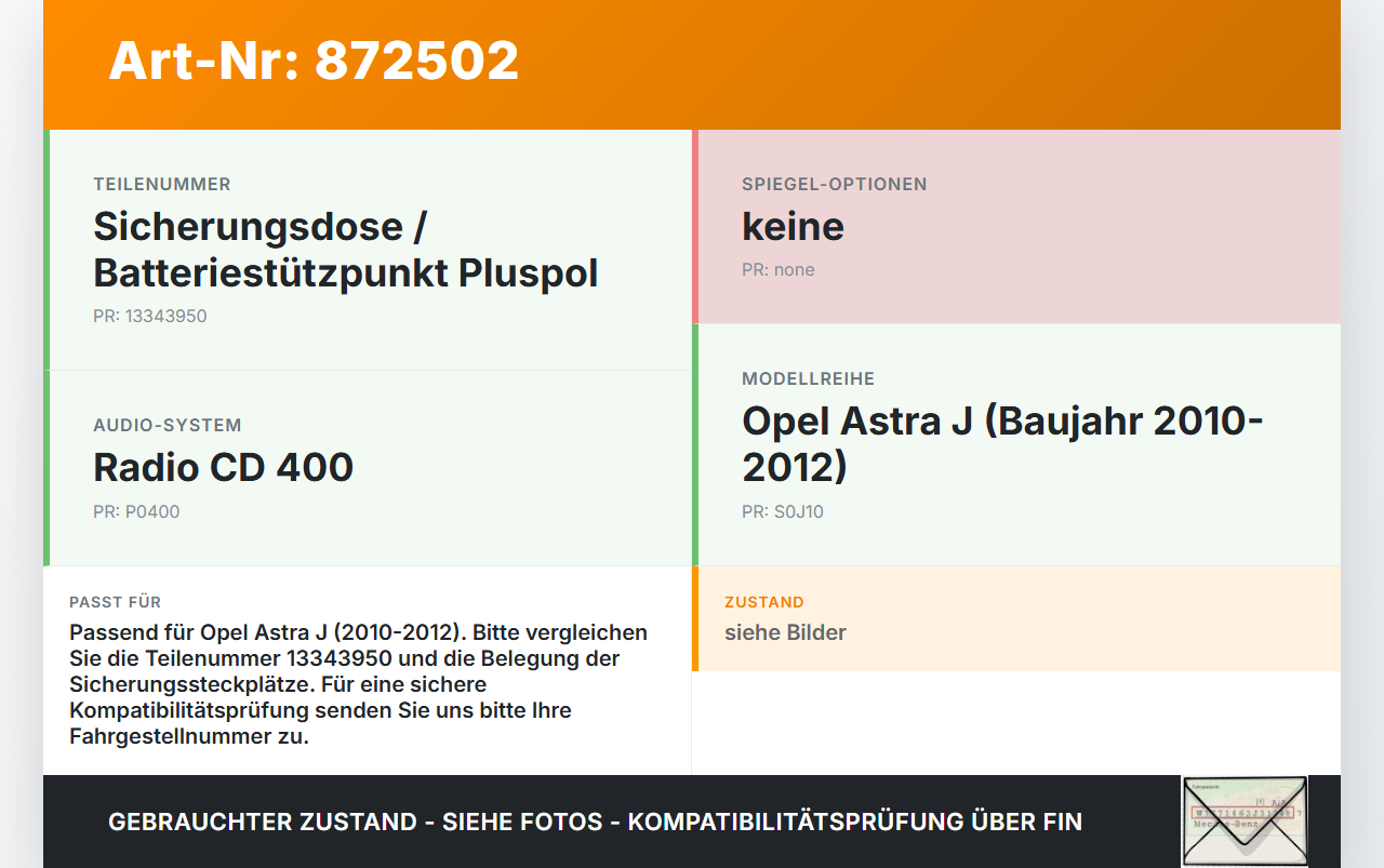 Opel Astra J 10-12 Batteriestützpunkt Plus Sicherungs- Relais Opel Astra J 10-12 11.02.2011 13343950 365927271... Vorschau 3