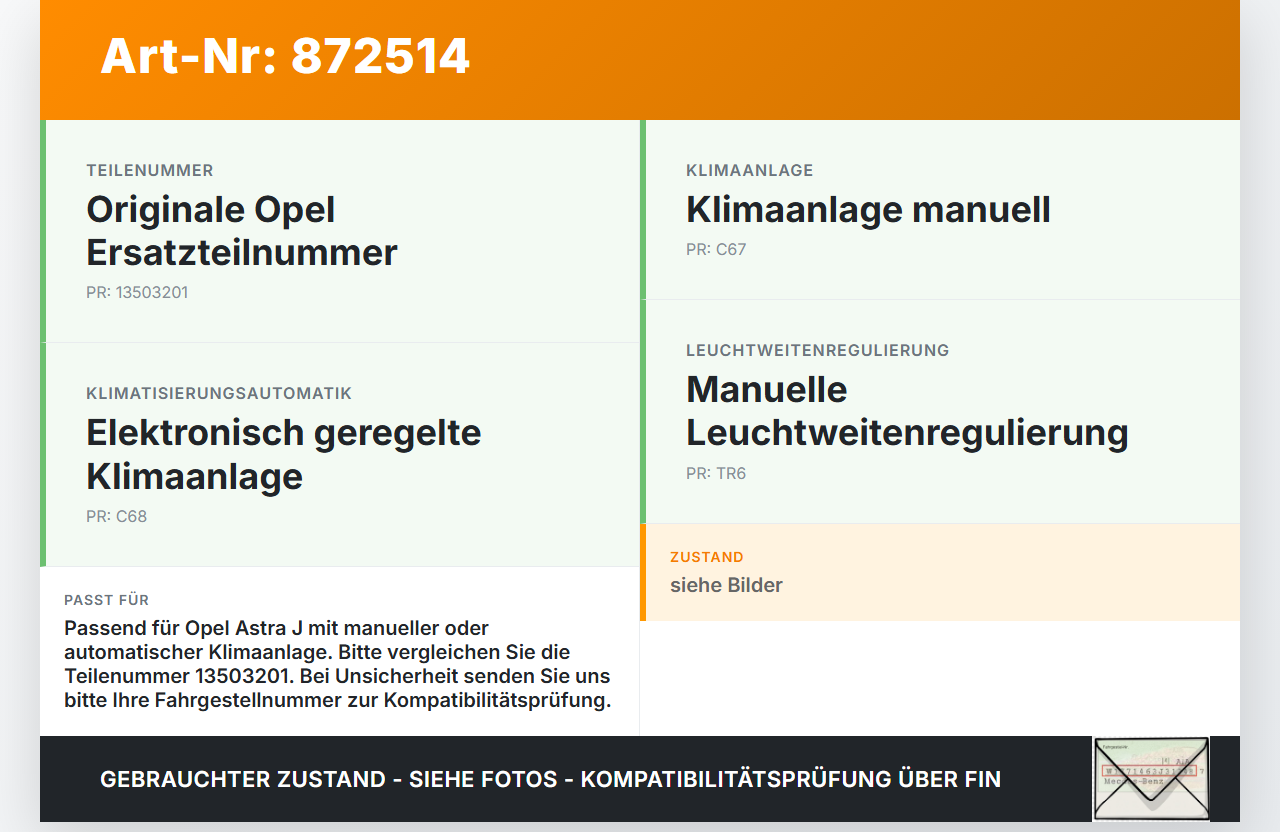 Opel Astra J 10-12 Widerstand Gebläse Lüfter Opel Astra J 10-12 11.02.2011 13503201 F011500056 gebraucht Vorschau 3
