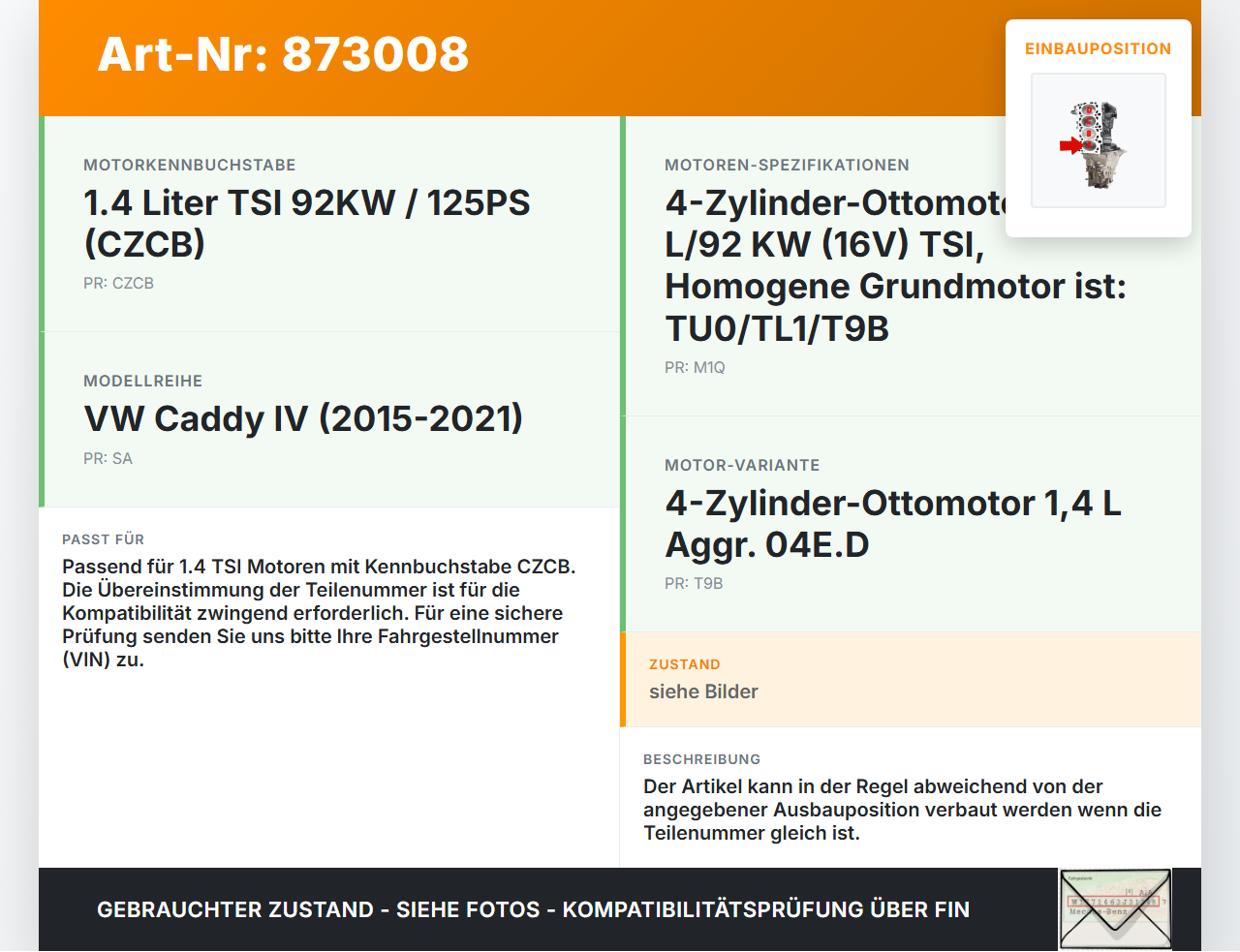 VW Caddy IV SA 15-21 TSI 1,4 92KW CZCB Kolben mit Pleuel Pos A VW Caddy IV SA 15-21 17.09.2016 gebraucht Vorschau 3