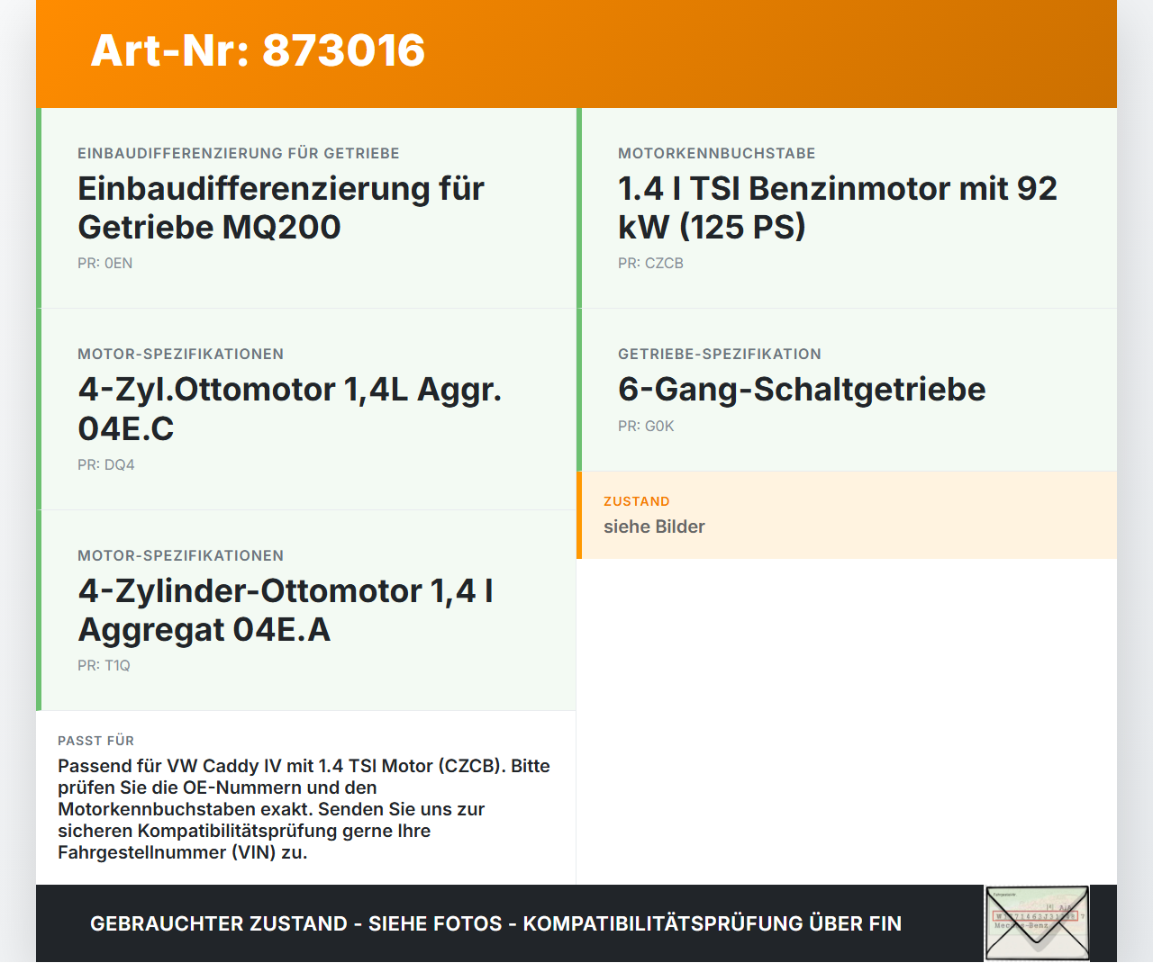 VW Caddy IV SA 15-21 TSI 1,4 92KW CZCB Kurbelwelle VW Caddy IV SA 15-21 17.09.2016 - gebraucht Vorschau 3