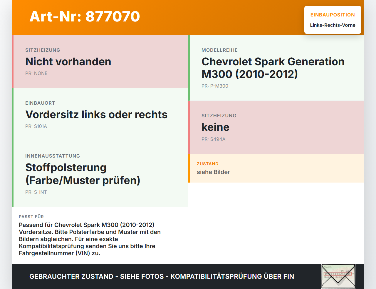 Chevrolet Spark M300 10-12 Kopfstütze für Beifahrer Sitz Rechts oder Links Vorne Chevrolet Spark M300 10-12... Vorschau 3