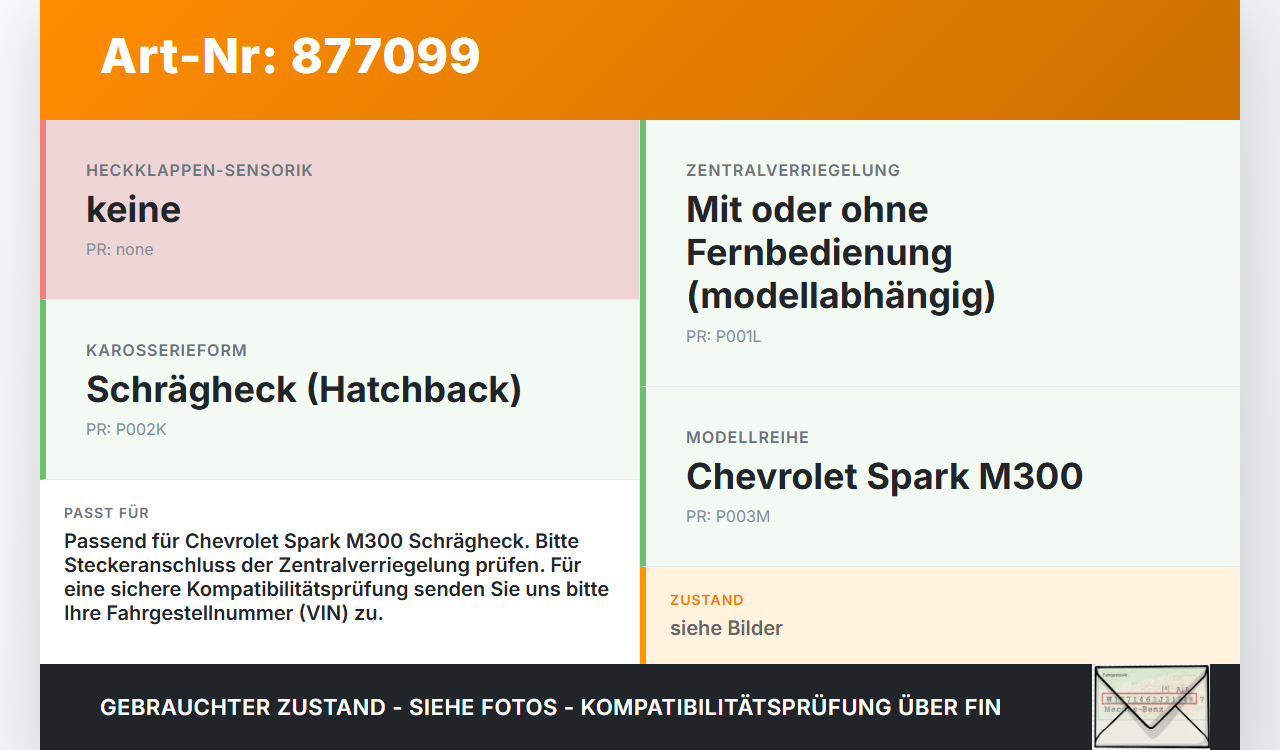Chevrolet Spark M300 10-12 Schloss f. Heckklappe Heckklappenschloss Verriegelung Chevrolet Spark M300 10-12... Vorschau 3