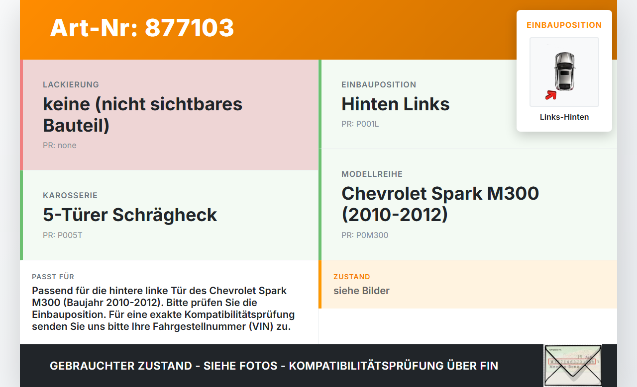 Chevrolet Spark M300 10-12 Türfangband Türbremse Türanschlag Links Hinten Chevrolet Spark M300 10-12 14.02.2011... Vorschau 3