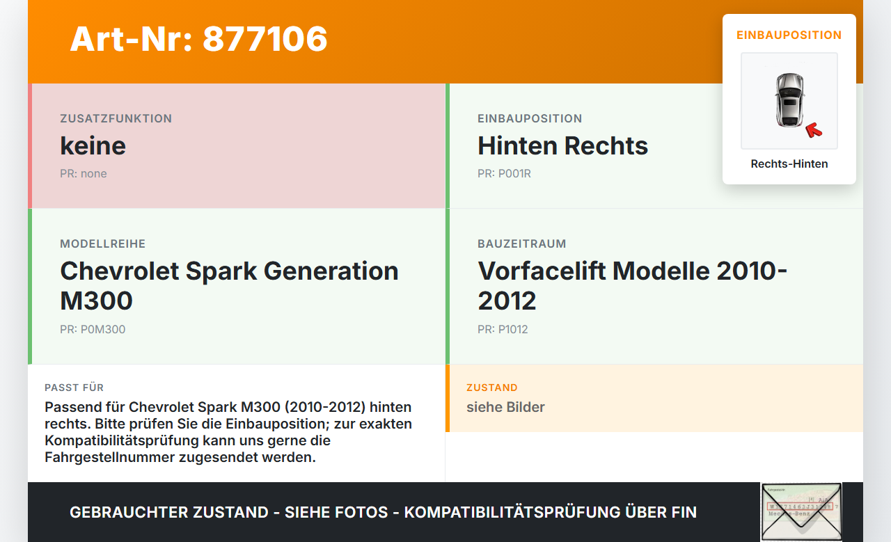 Chevrolet Spark M300 10-12 Türfangband Rechts Hinten Chevrolet Spark M300 10-12 14.02.2011 gebraucht Vorschau 3