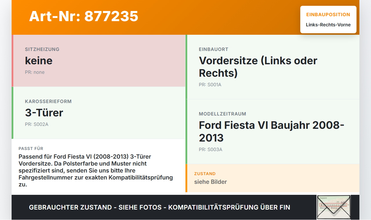 Ford Fiesta VI 08-13 3T Kopfstütze für Beifahrer Sitz Rechts oder Links Vorne Ford Fiesta VI 08-13 24.10.2008 gebraucht Vorschau 3