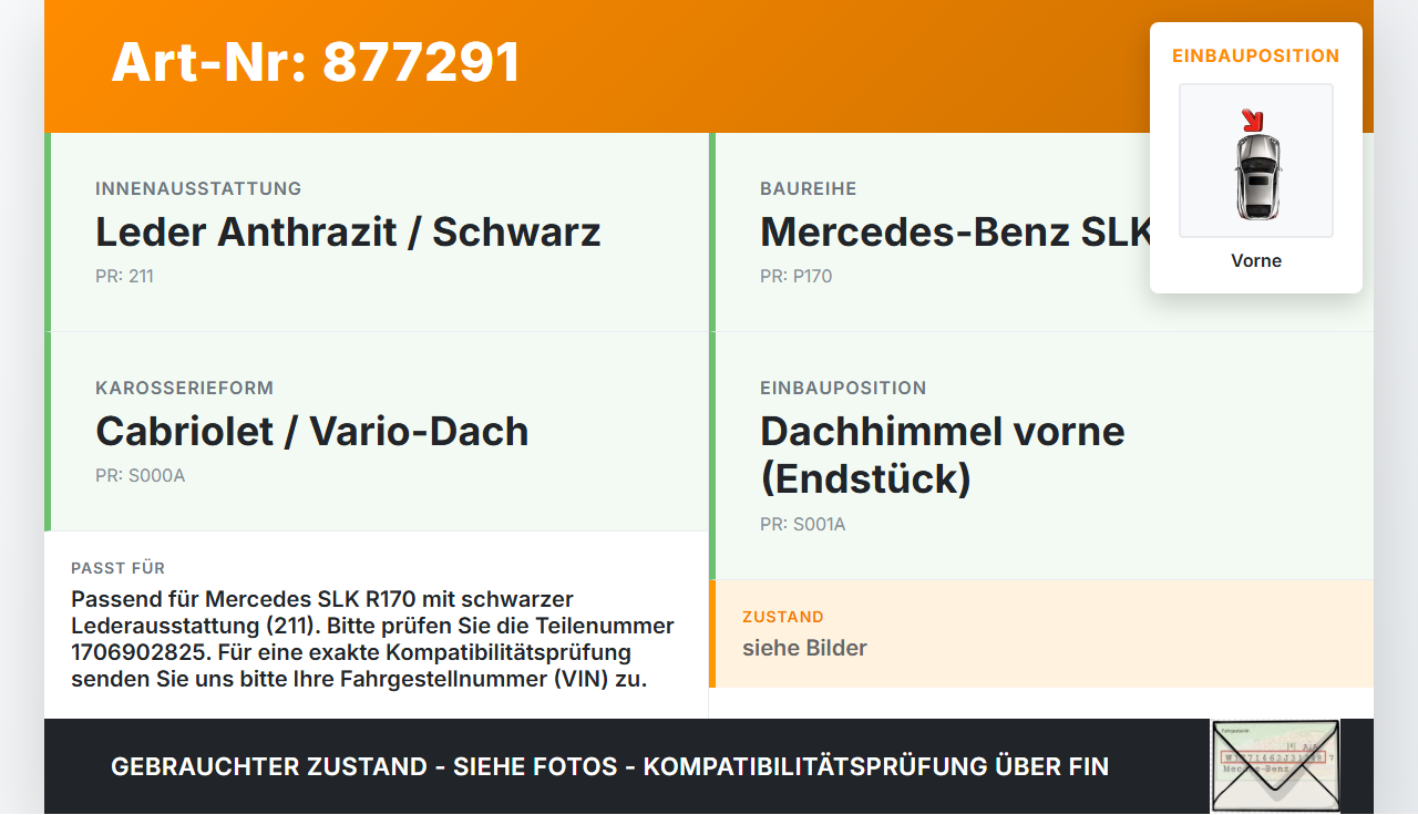 Mercedes R170 SLK Cabriolet Verkleidung Endstück vorne für Himmel Dach Mercedes R170 SLK 03.04.2000 1706902825 gebraucht Vorschau 3