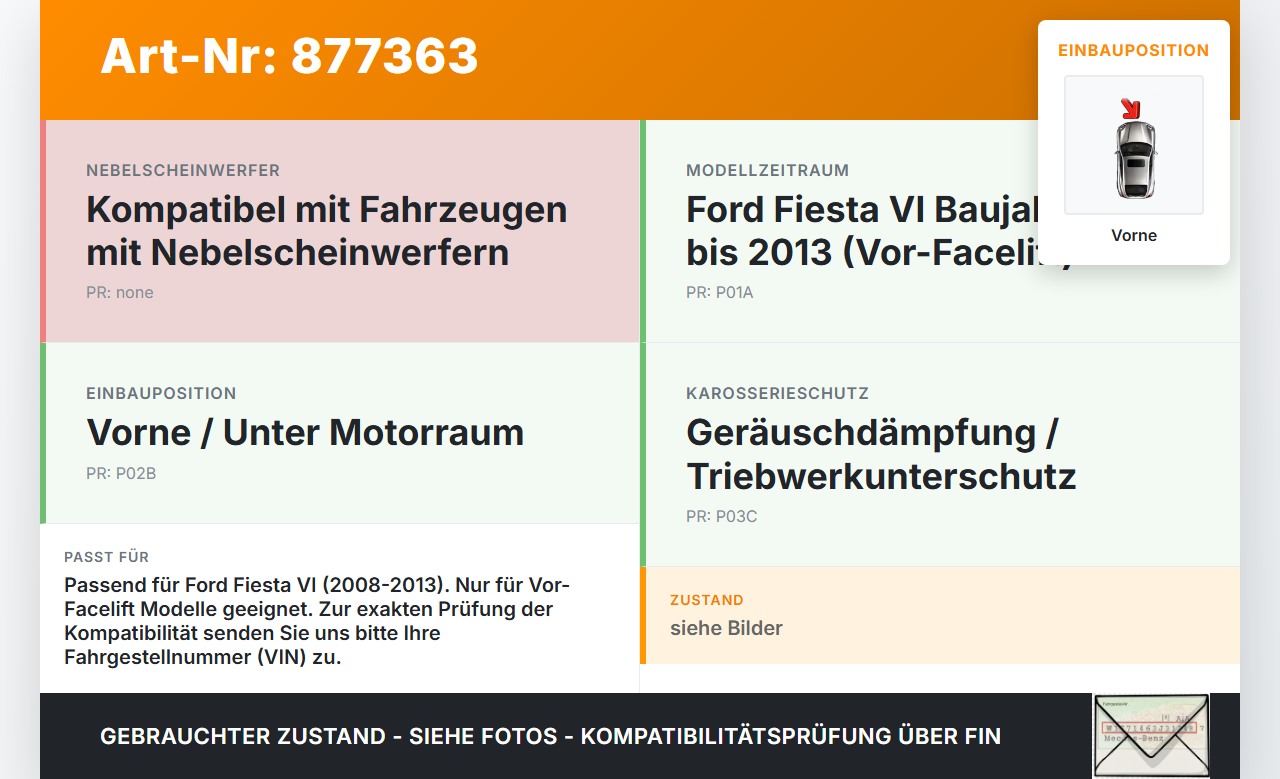 Ford Fiesta VI 08-13 Unterfahrschutz Vorne Ford Fiesta VI 08-13 24.10.2008 gebraucht Vorschau 3
