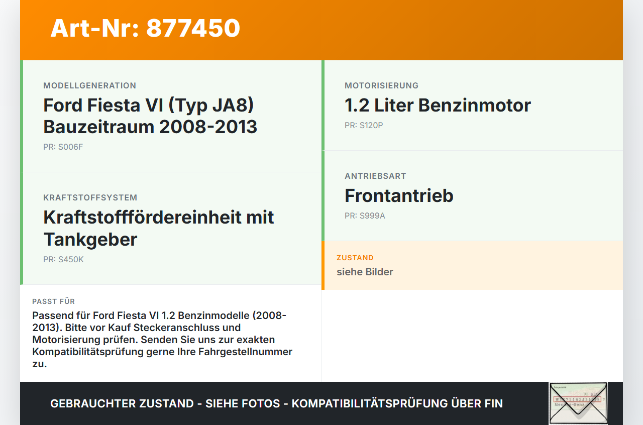 Ford Fiesta VI 08-13 1,2 60KW Kraftstoffpumpe Kraftstoff Förderpumpe Tankgeber Ford Fiesta VI 08-13 24.10.2008... Vorschau 3