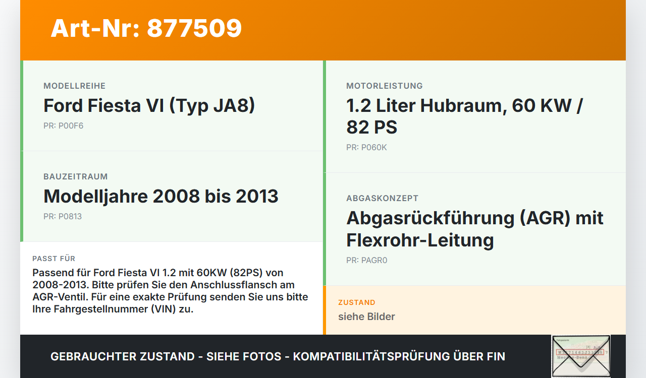 Ford Fiesta VI 08-13 1,2 60KW Abgasleitung AGR Rohr Leitung Flexrohr Ford Fiesta VI 08-13 24.10.2008 gebraucht Vorschau 3