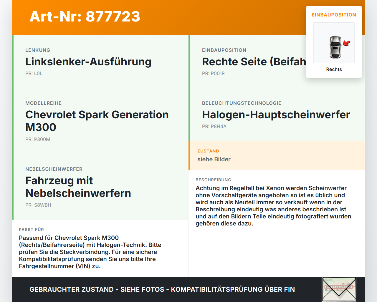 Chevrolet Spark M300 10-12 Halogen Scheinwerfer Frontscheinwerfer Rechts orig. Chevrolet Spark M300 10-12... Vorschau 3