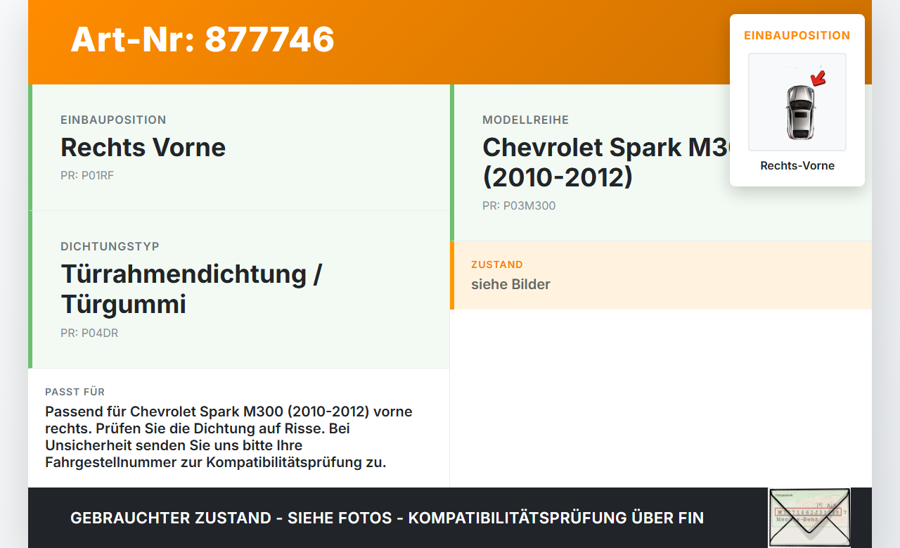Chevrolet Spark M300 10-12 Dichtung für Rahmen Tür Rechts Vorne Chevrolet Spark M300 10-12 14.02.2011 gebraucht Vorschau 3