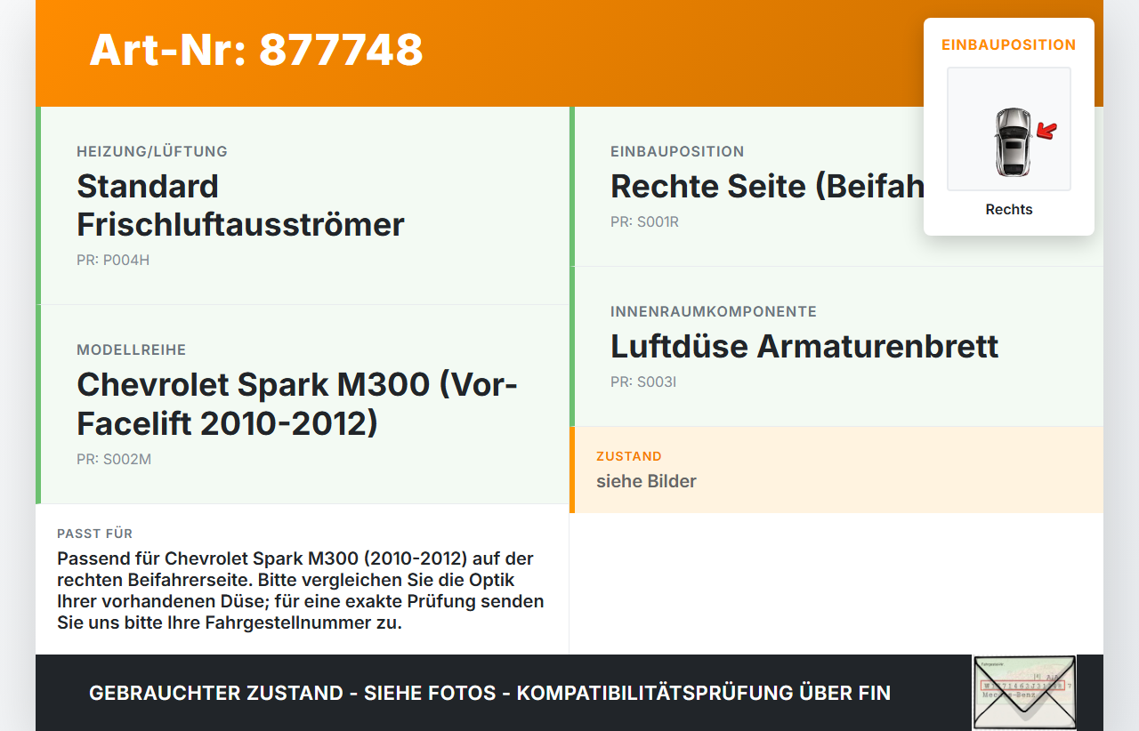 Chevrolet Spark M300 10-12 Luftdusche Luftdüse Rechts Chevrolet Spark M300 10-12 14.02.2011 gebraucht Vorschau 3