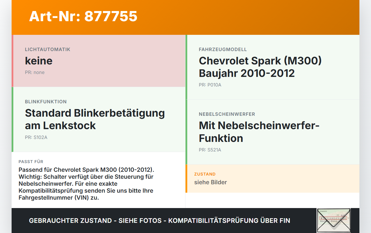 Chevrolet Spark M300 10-12 Blinkerschalter Lenkstockschalter Blinker Chevrolet Spark M300 10-12 14.02.2011 96948582... Vorschau 3