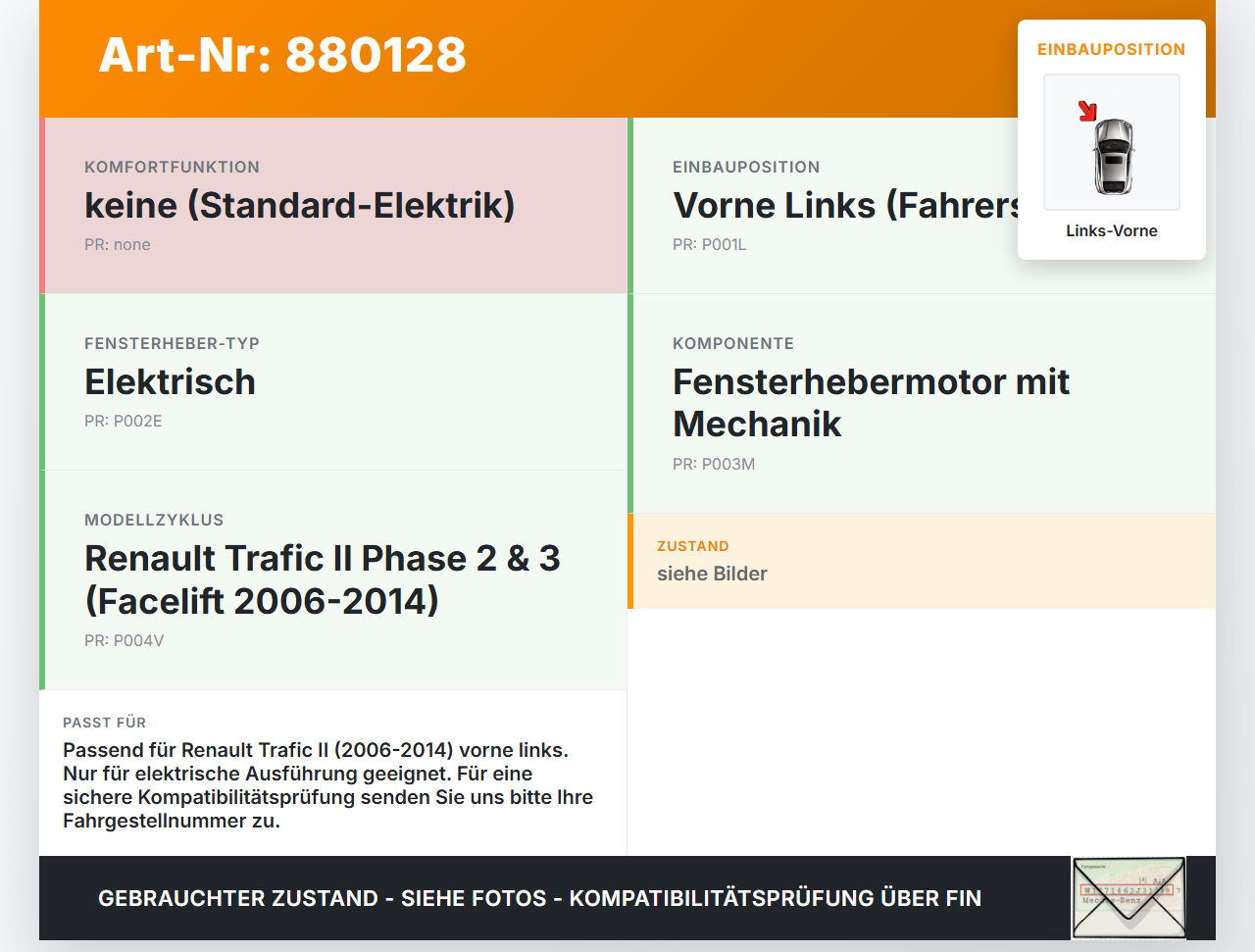 Renault Trafic II 06-14 Kasten Fensterhebermotor mit Fensterheber Links Vorne Renault Trafic II 06-14 31.01.2007... Vorschau 3