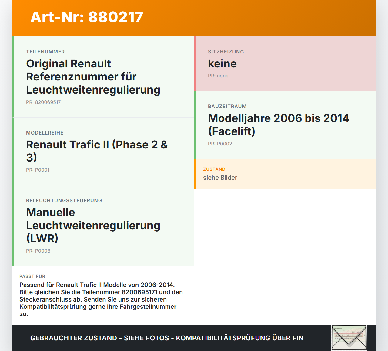 Renault Trafic II 06-14 LWR Schalter Leuchtweitenregler Renault Trafic II 06-14 31.01.2007 8200379685 gebraucht Vorschau 3