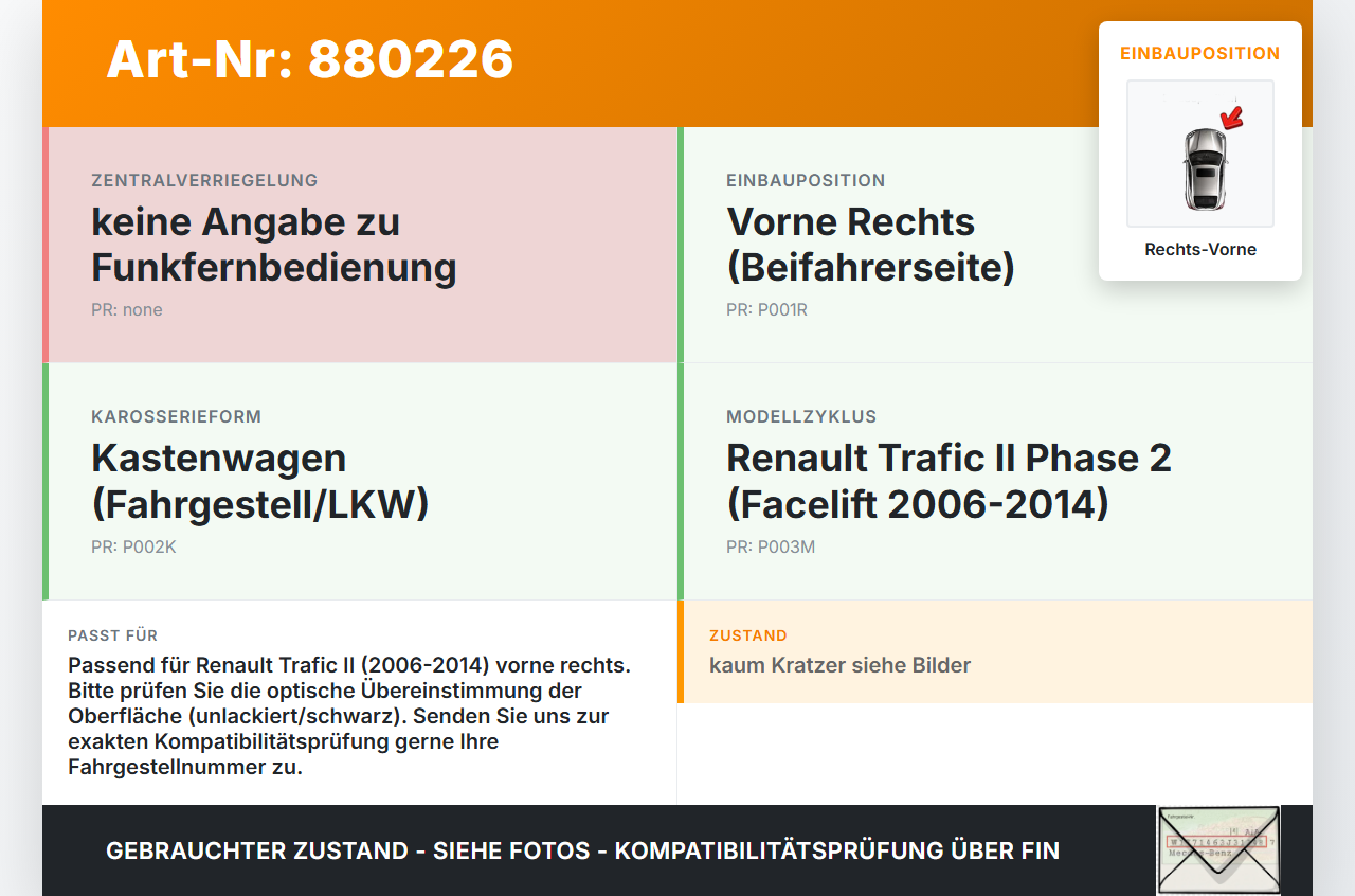 Renault Trafic II 06-14 Kasten Türgriff Griff aussen Rechts Vorne Renault Trafic II 06-14 31.01.2007 gebraucht Vorschau 3