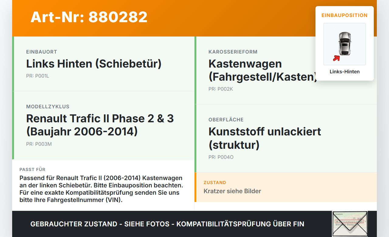 Renault Trafic II 06-14 Kasten Türgriff Griff aussen Links Hinten Schiebetür Renault Trafic II 06-14 31.01.2007... Vorschau 3