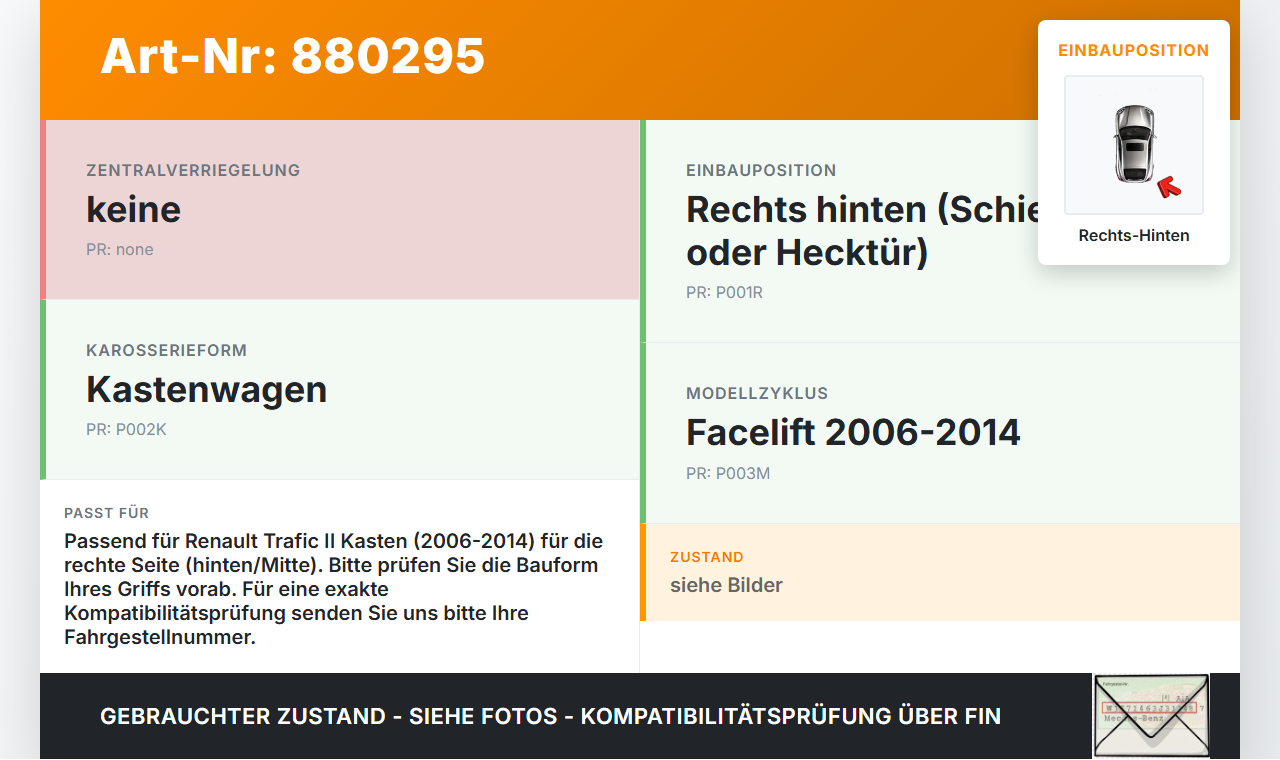 Renault Trafic II 06-14 Kasten Türgriff Griff aussen Rechts Hinten Mitte Renault Trafic II 06-14 31.01.2007 gebraucht Vorschau 3