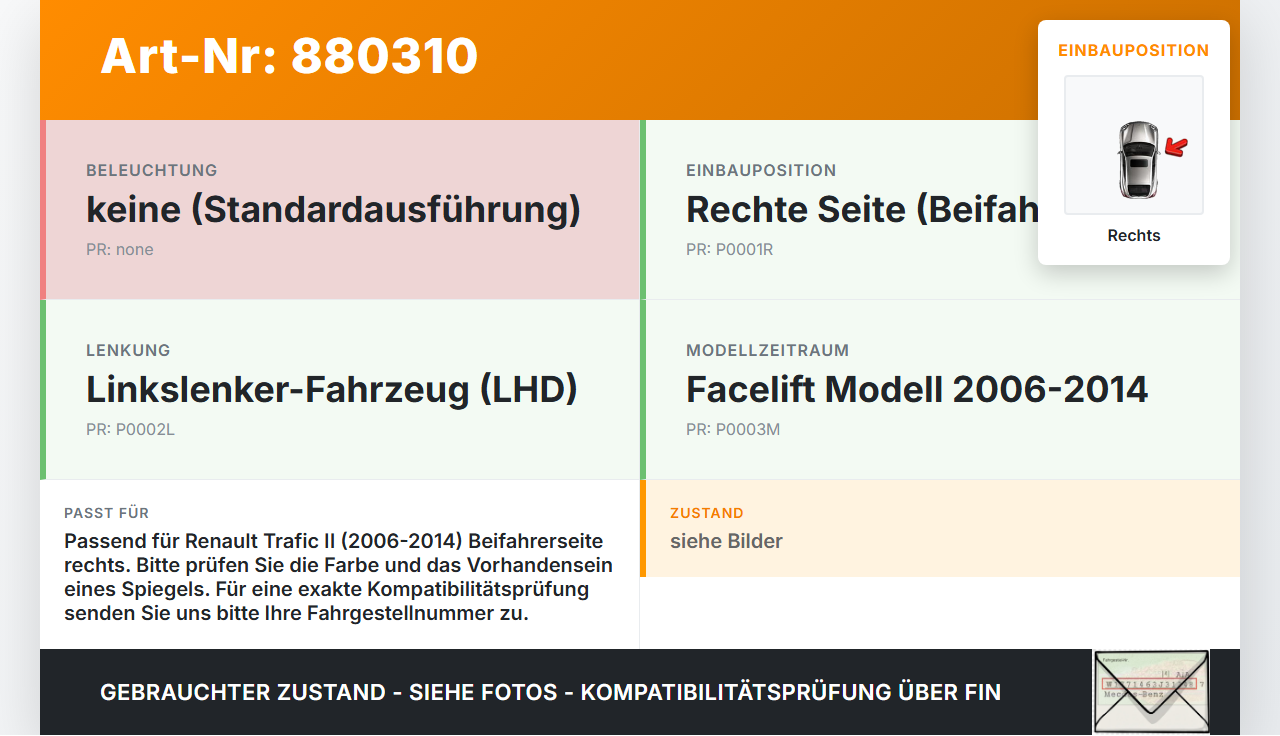 Renault Trafic II 06-14 Sonnenblende Rechts Beifahrerseite Renault Trafic II 06-14 31.01.2007 gebraucht Vorschau 3