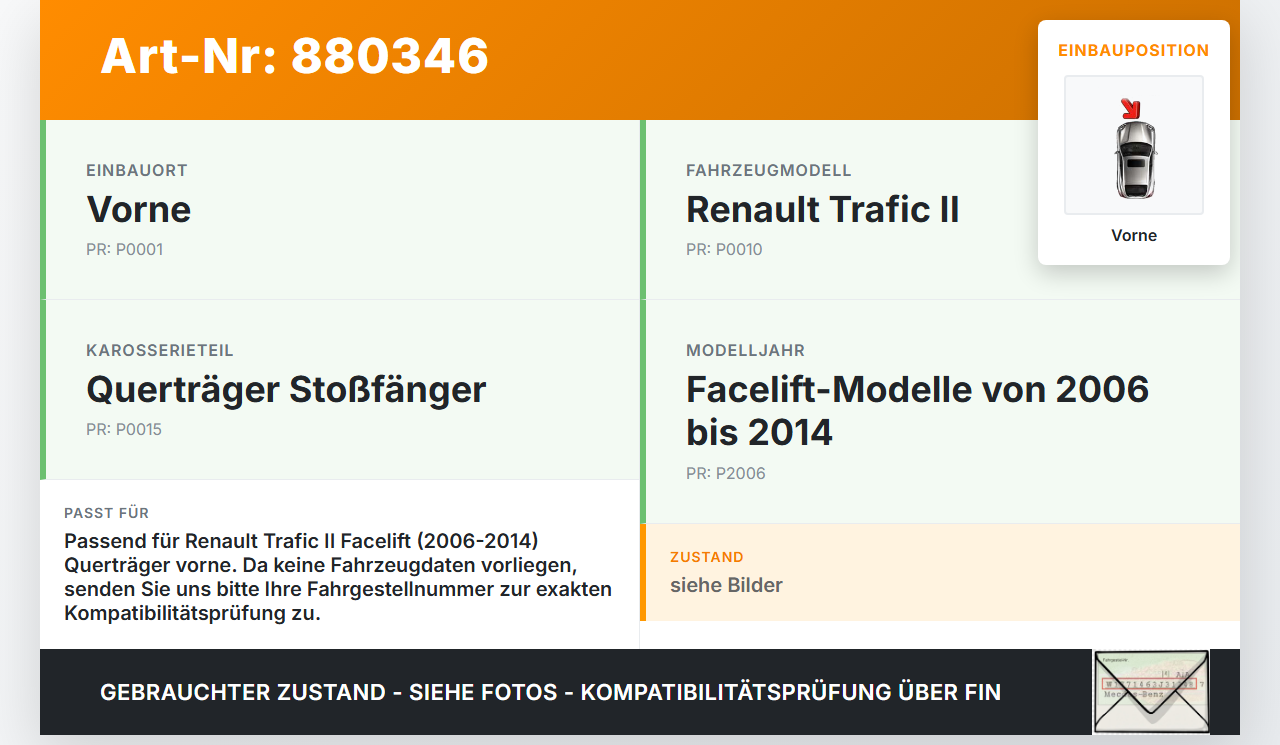 Renault Trafic II 06-14 Stoßstangenträger Stoßfängerträger Querträger Vorne Renault Trafic II 06-14 31.01.2007 gebraucht Vorschau 3