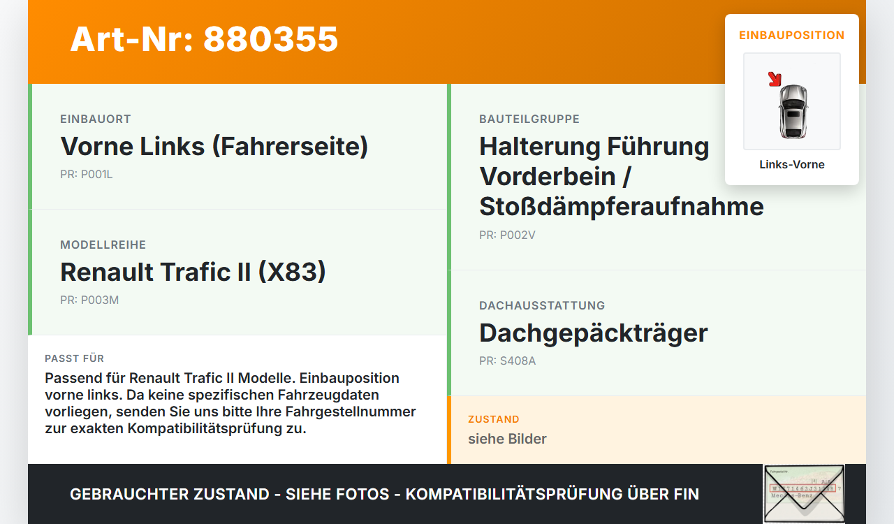 Renault Trafic II 06-14 Kasten Halter Träger Aufnahme Führung Vorderbei Links Vorne Renault Trafic II 06-14... Vorschau 3